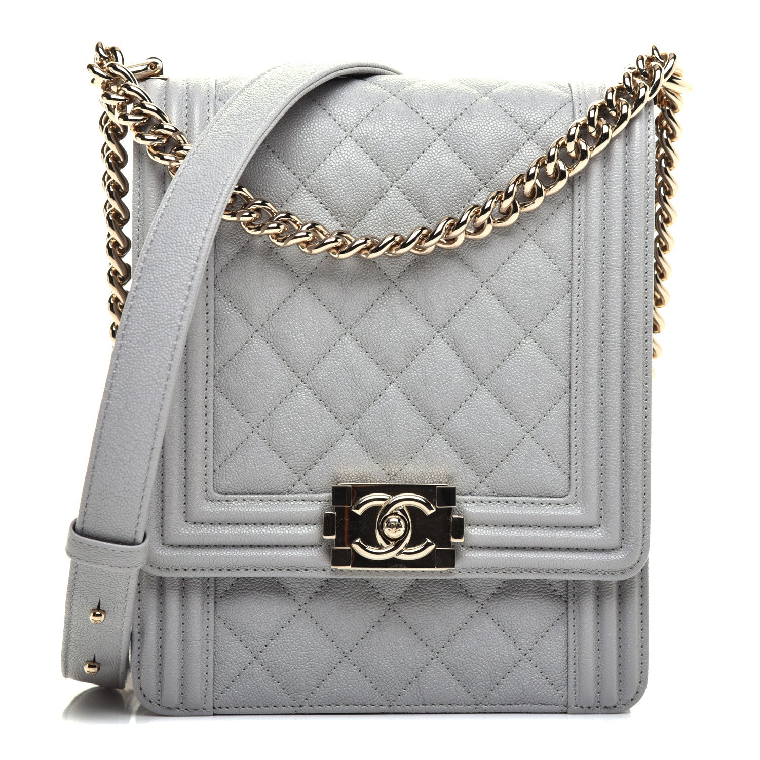 Chanel Caviar Quilted North South Boy Flap Light Grey 1 of 10