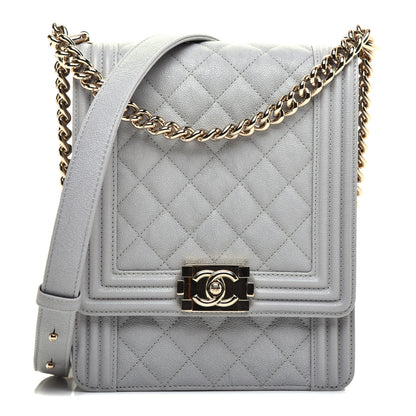 Chanel Caviar Quilted North South Boy Flap Light Grey 1 of 10