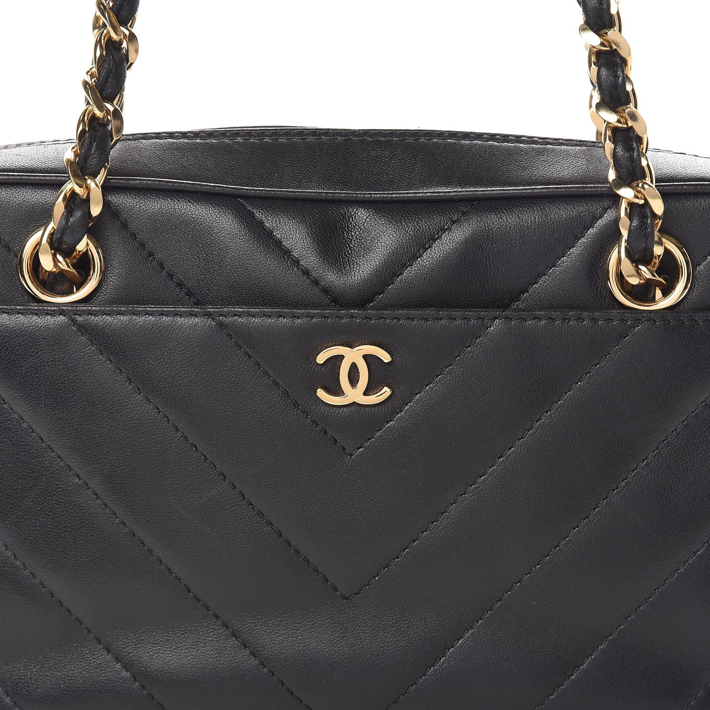 Lambskin Chevron Quilted Camera Case Black