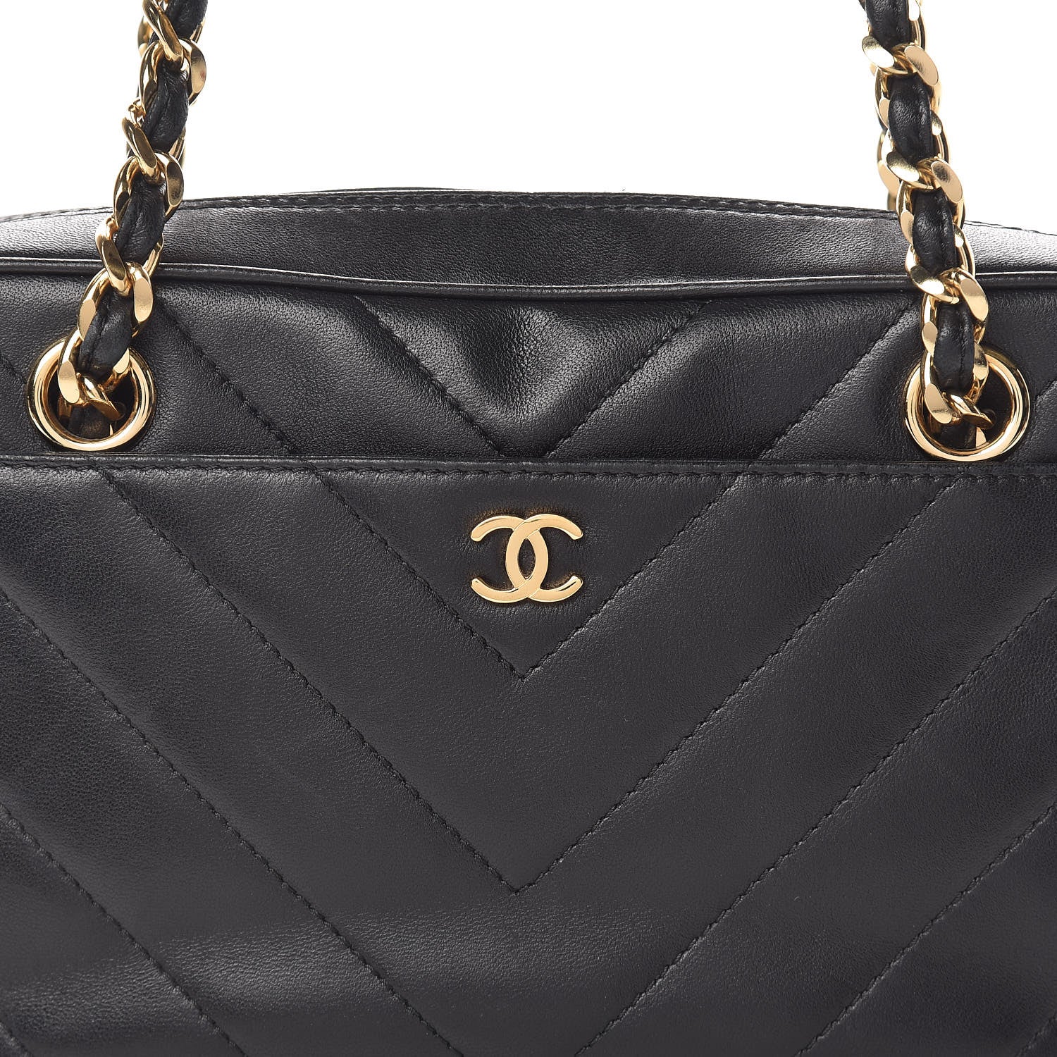 Chanel Lambskin Chevron Quilted Camera Case Black 15 of 15