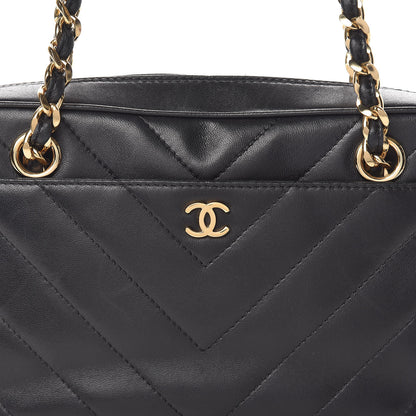 Chanel Lambskin Chevron Quilted Camera Case Black 15 of 15