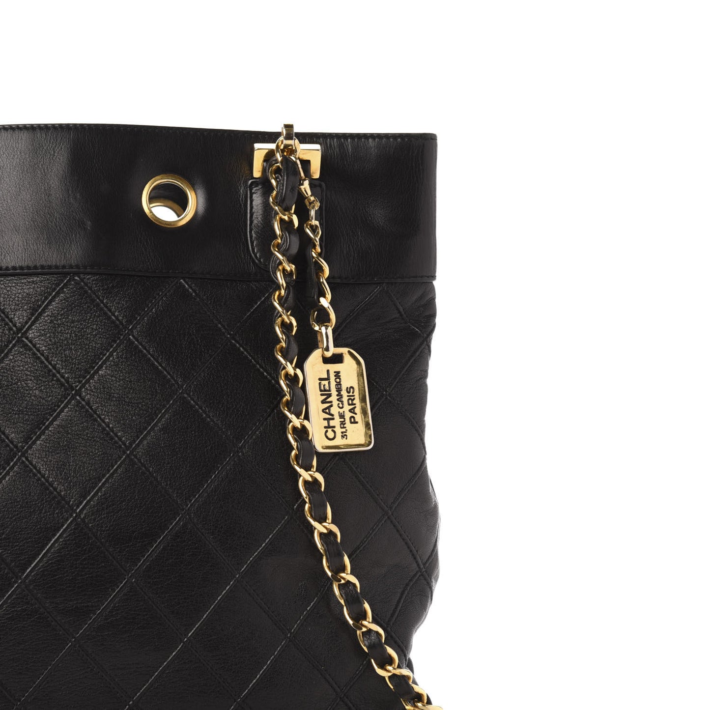 Lambskin Stitched Shopper Tote Black