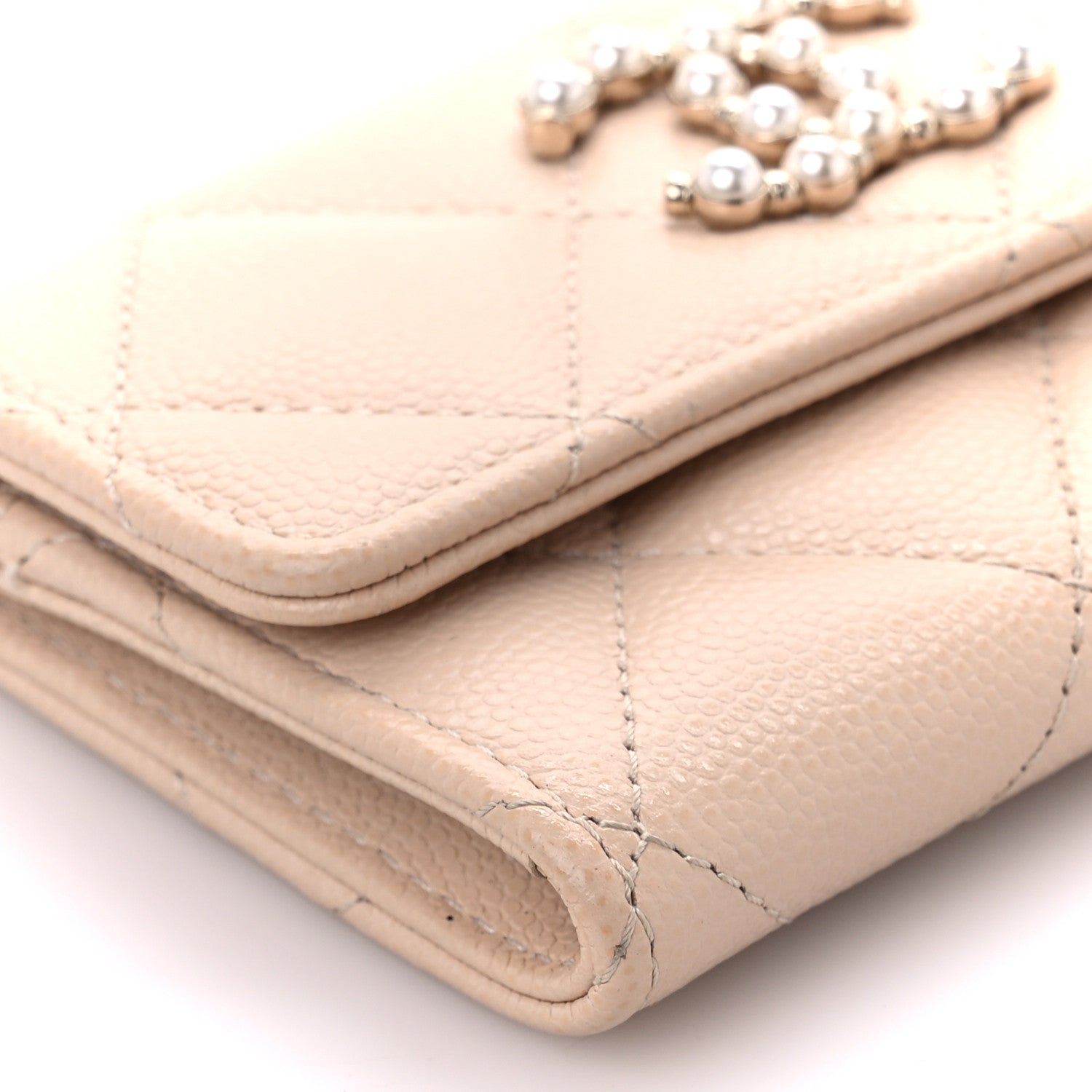 Chanel Caviar Pearl Quilted Coco Candy Flap Card Holder Beige 10 of 11