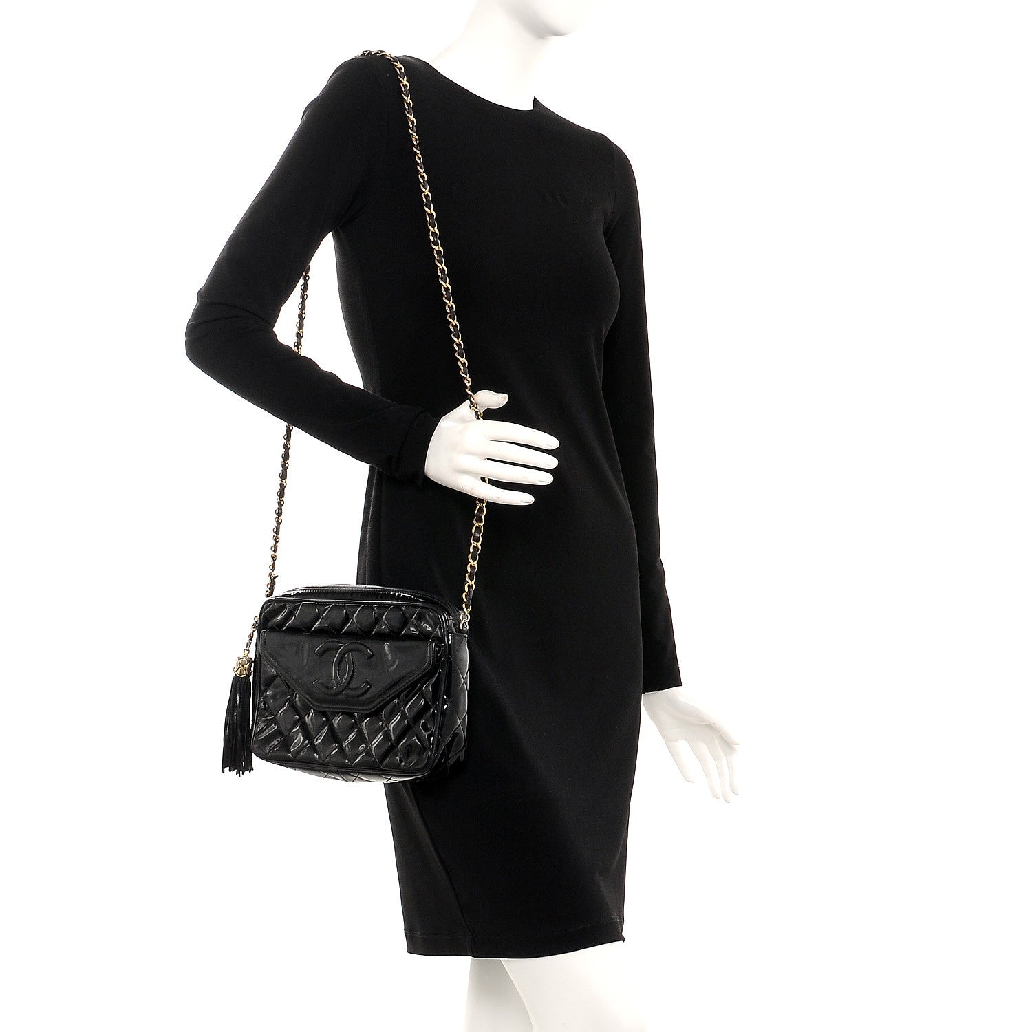 Chanel Patent Quilted Tassel Small Camera Case Black 2 of 11
