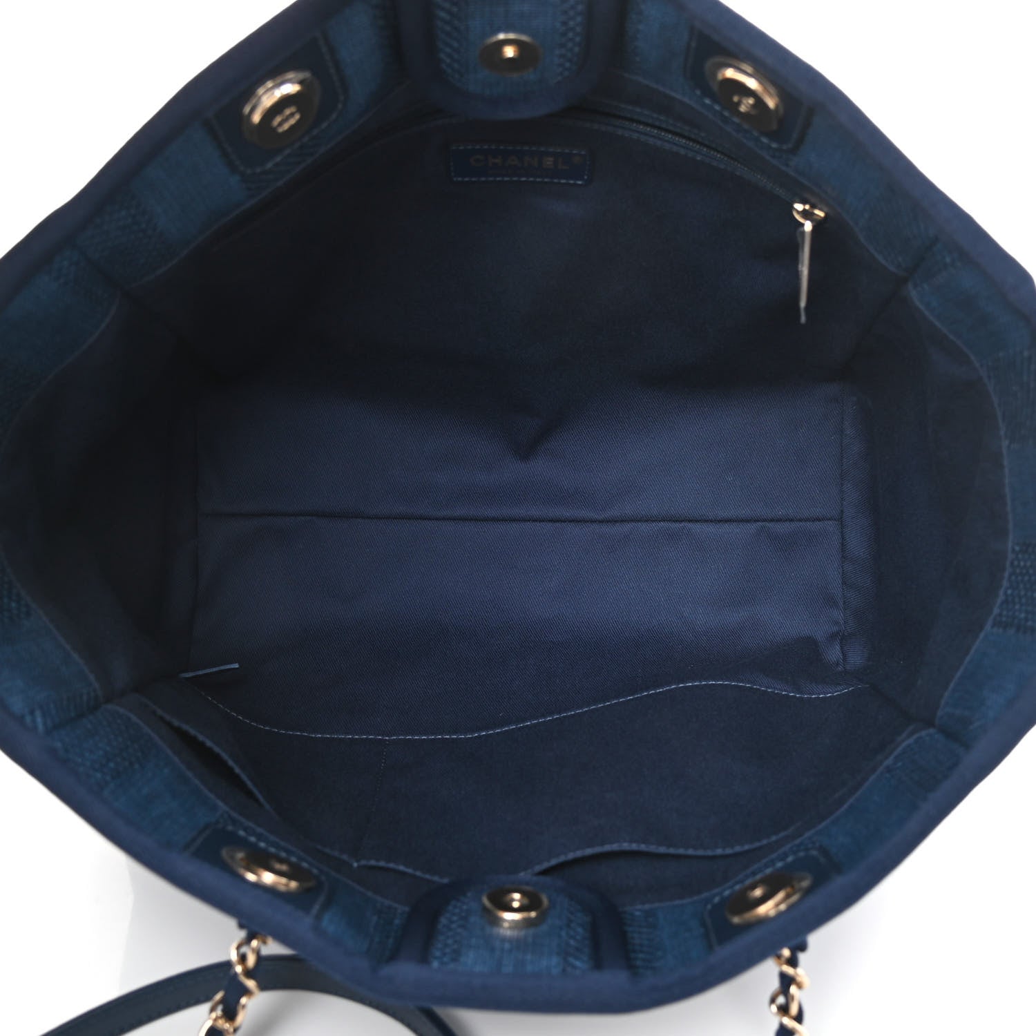 Chanel Mixed Fibers Striped Small Deauville Tote Navy Blue 5 of 13