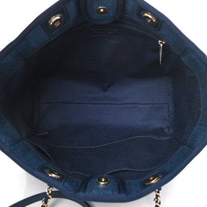 Chanel Mixed Fibers Striped Small Deauville Tote Navy Blue 5 of 13