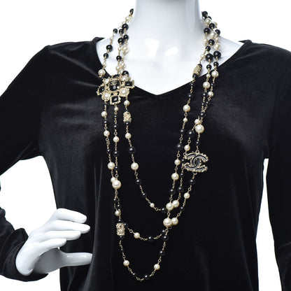 Chanel Gripoix Poured Glass Pearl CC Layered Pendant Necklace Gold Black 2 of 6