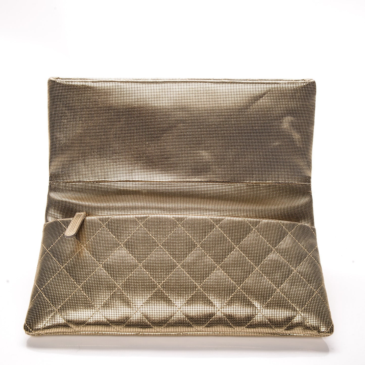 Metallic Calfskin Quilted Pixel Effect CC Beauty Clutch Dark Gold