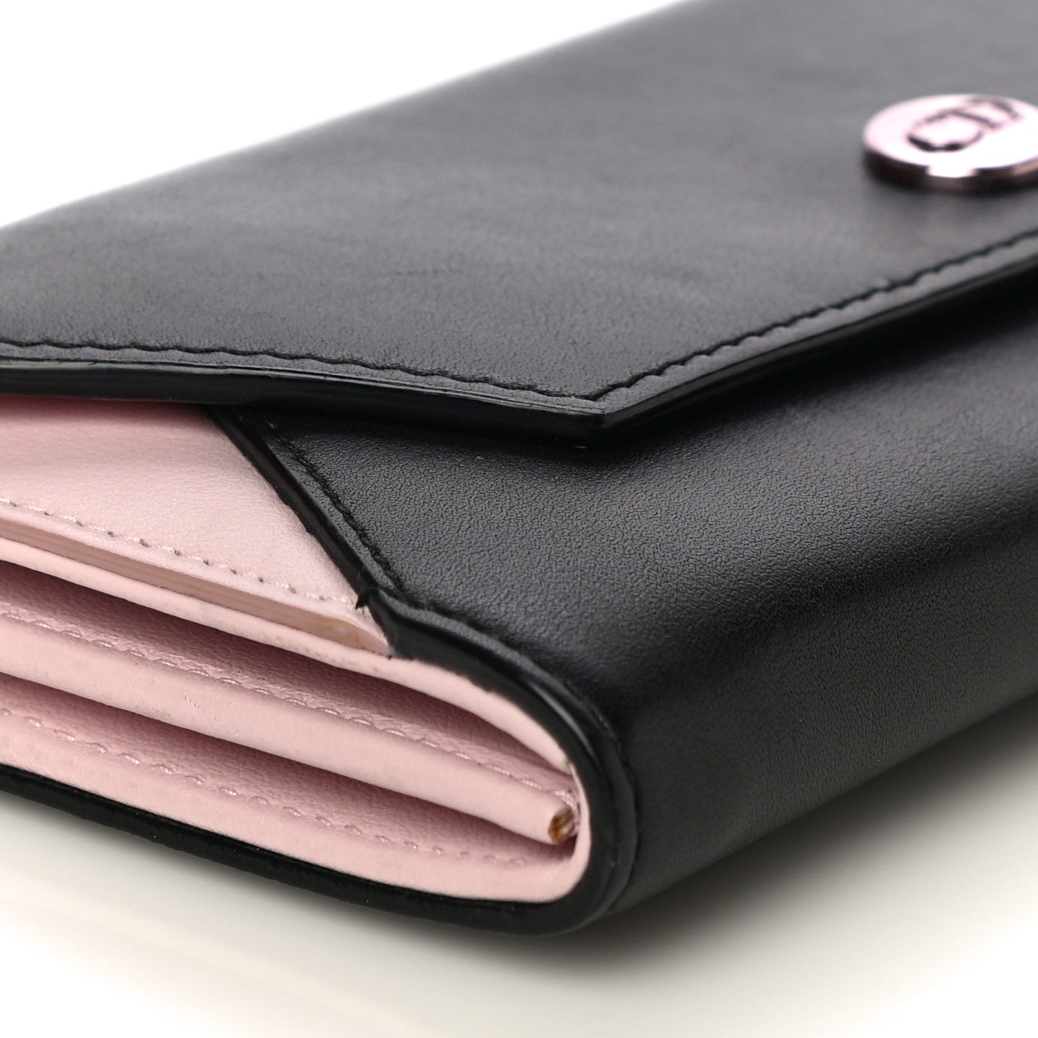 Christian Dior Calfskin Bi-Color Envelope Chain Wallet Pink Black 8 of 15