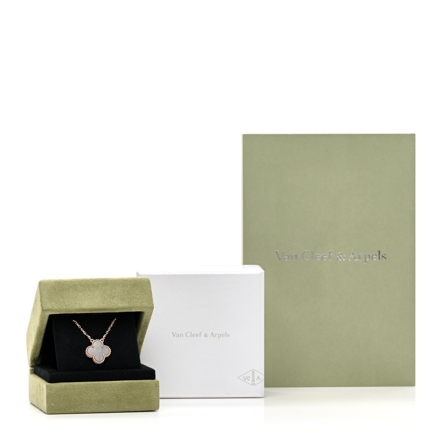 18K Rose Gold Gray Mother of Pearl Vintage Alhambra Pendant Necklace