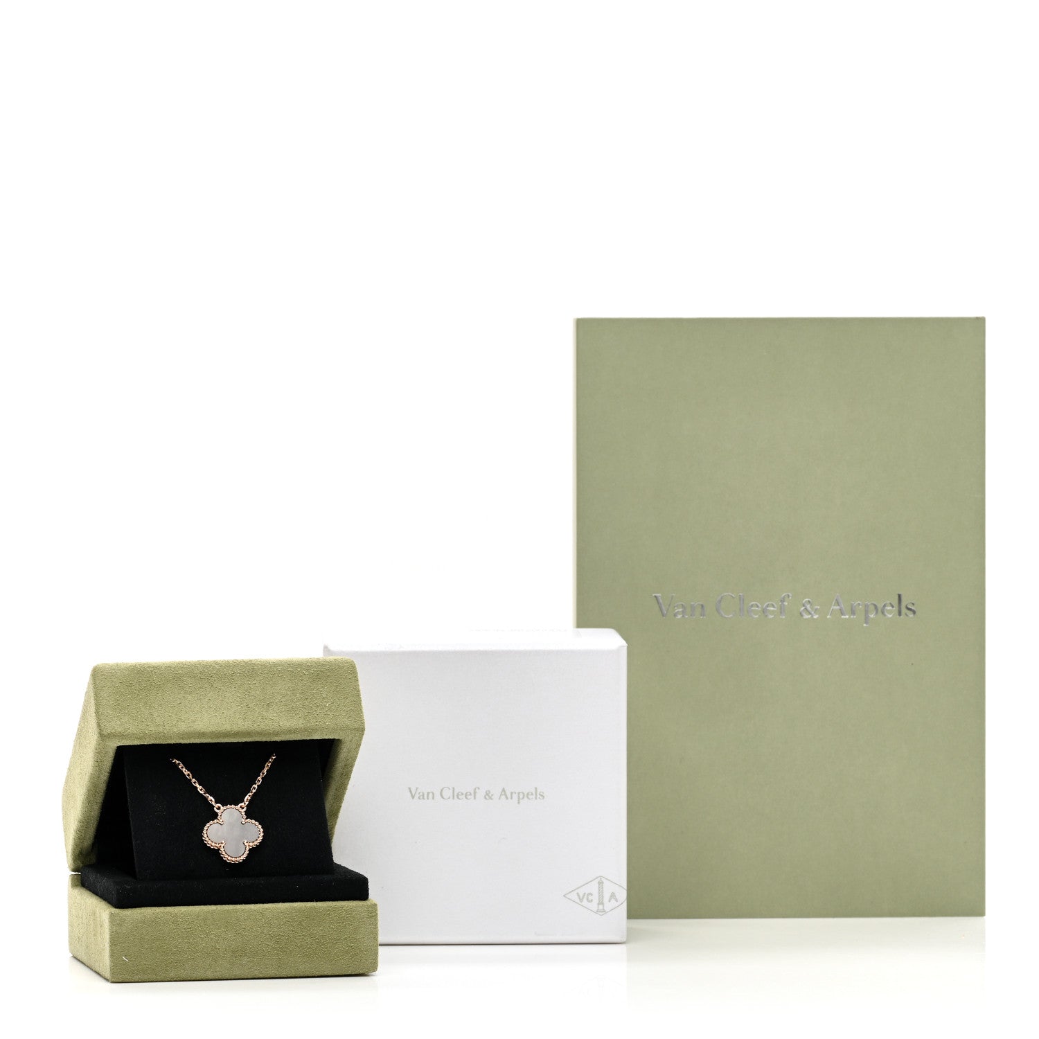 Van Cleef & Arpels 18K Rose Gold Gray Mother of Pearl Vintage Alhambra Pendant Necklace 6 of 6