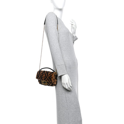Fendi Shearling Vitello Dolce Macro FF 1974 Mini Baguette Tobacco Black 2 of 10