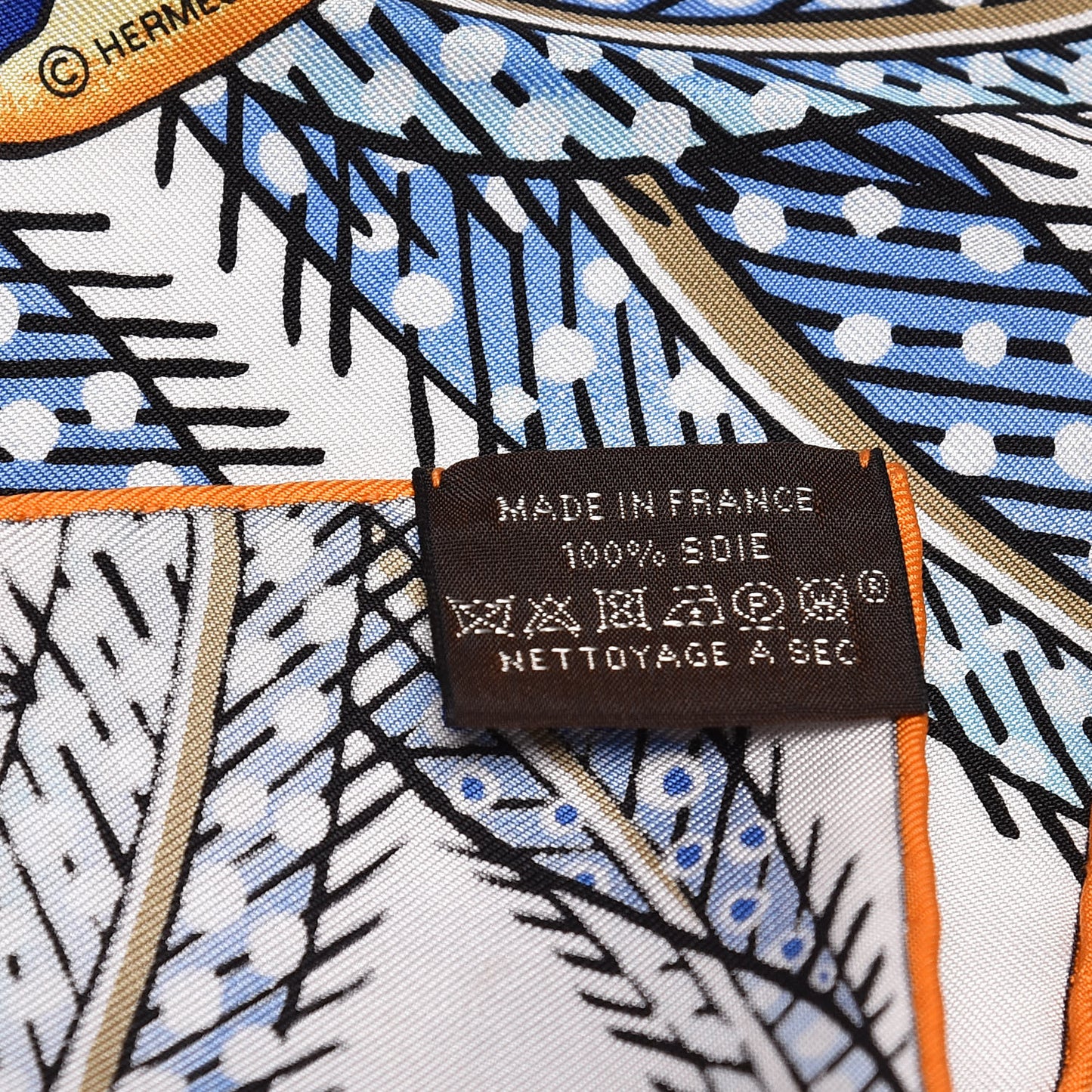 Silk Baobab Cat Pocket Square Scarf White Bleu Jaune