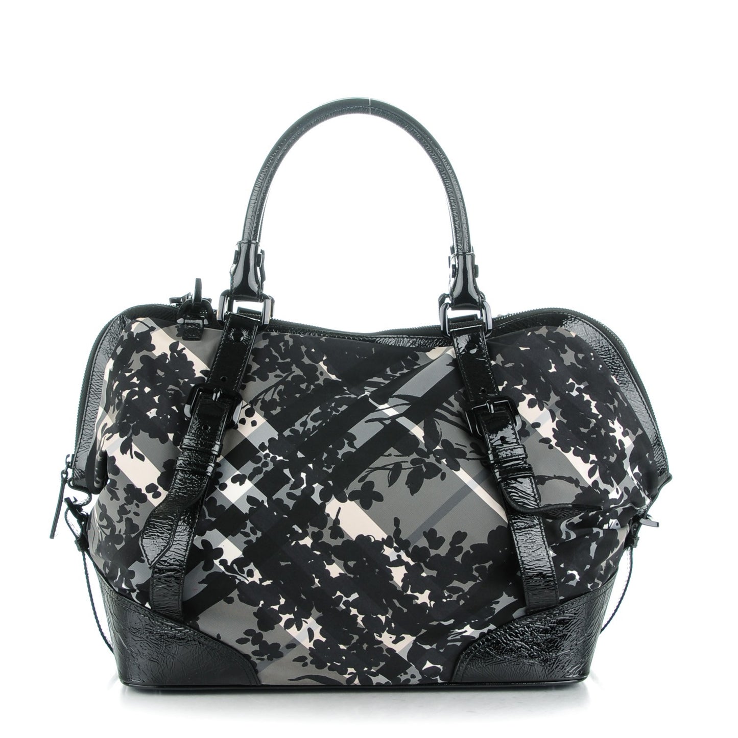 Nylon Beat Check Floral Large Florence Tote Black