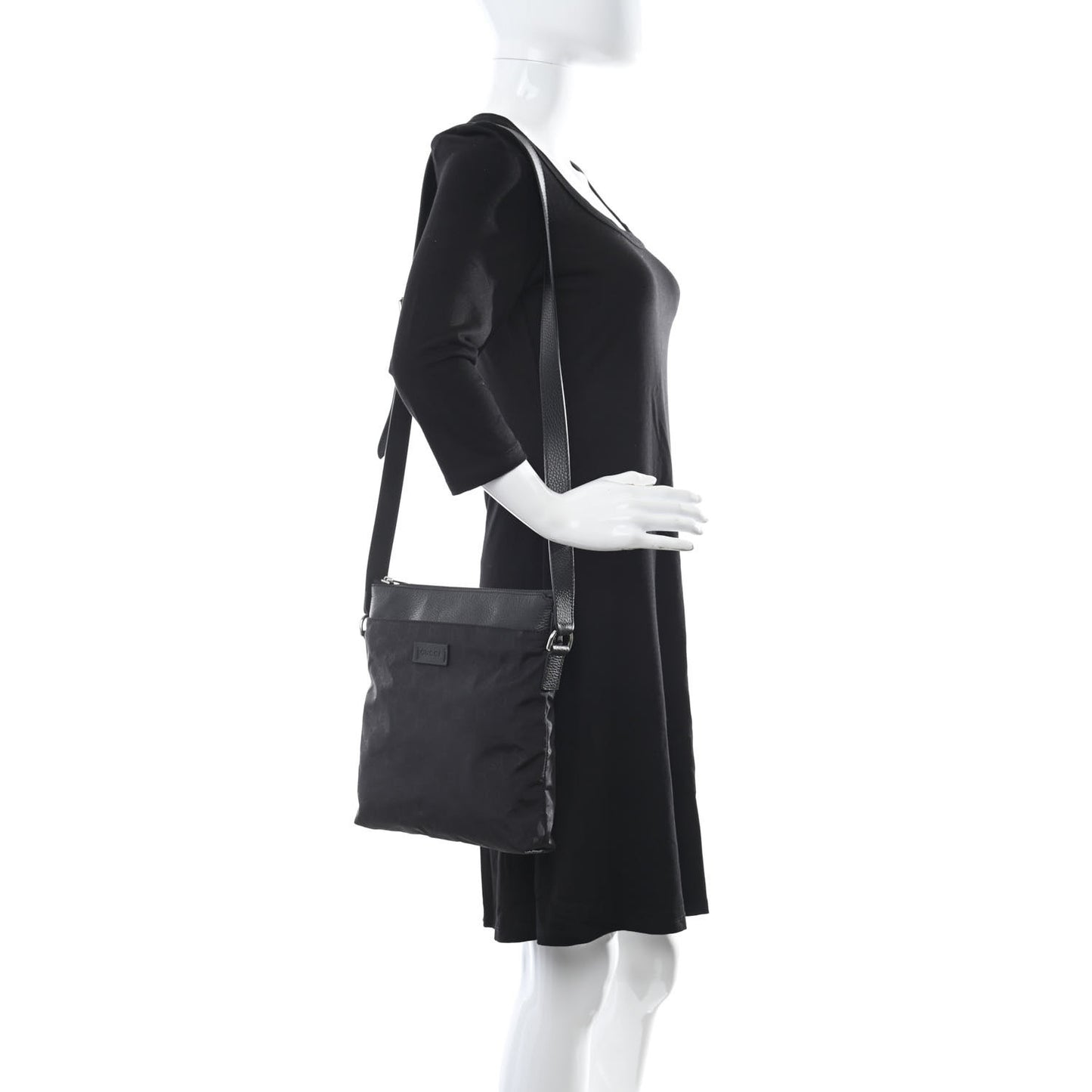 Nylon Monogram Dollar Calfskin Flat Messenger Bag Black