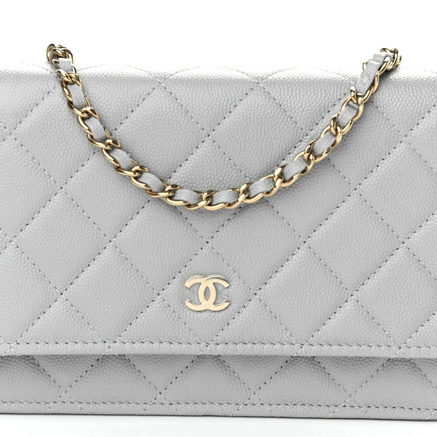 Caviar Quilted Wallet On Chain WOC Grey