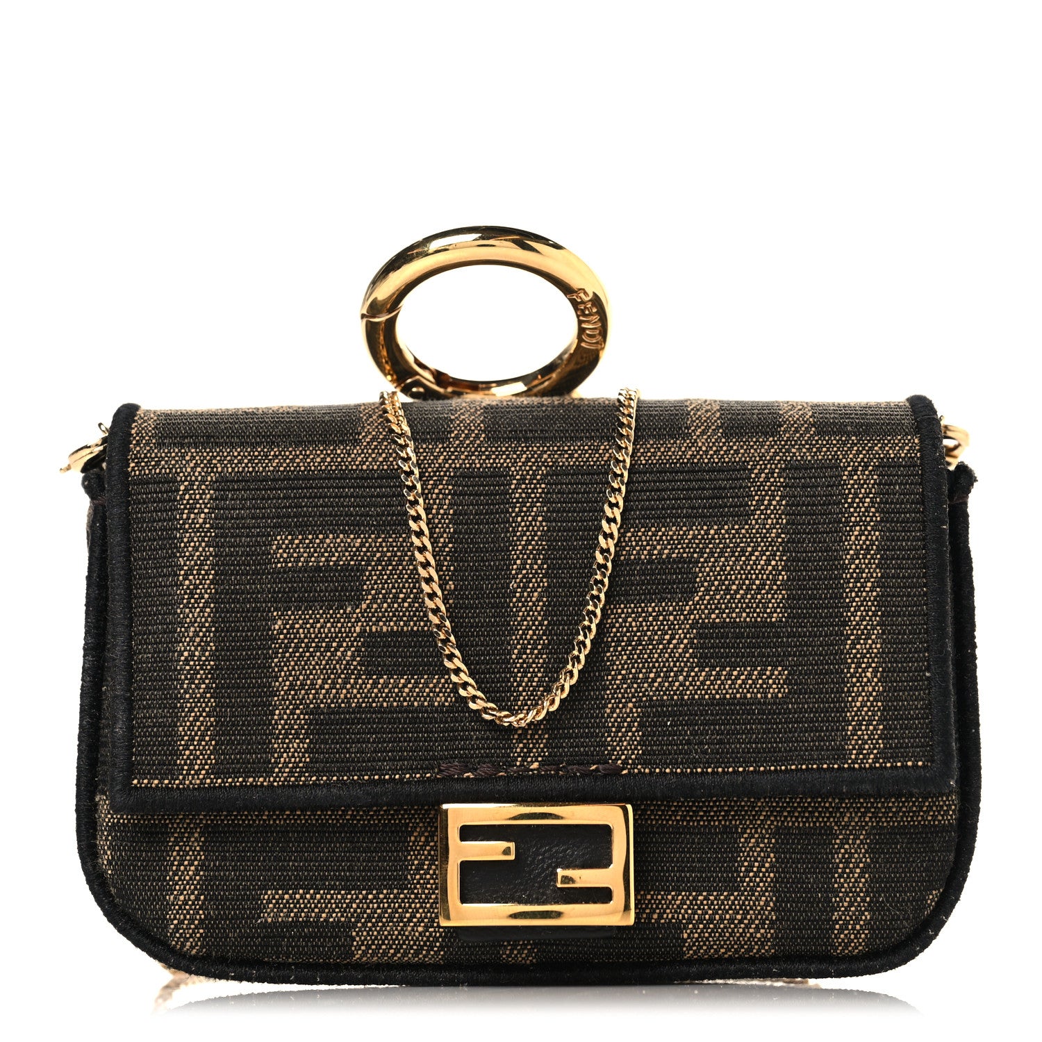 Fendi Fabric Jacquard FF 1974 Nano Baguette Charm Tobacco Moro Black 1 of 7