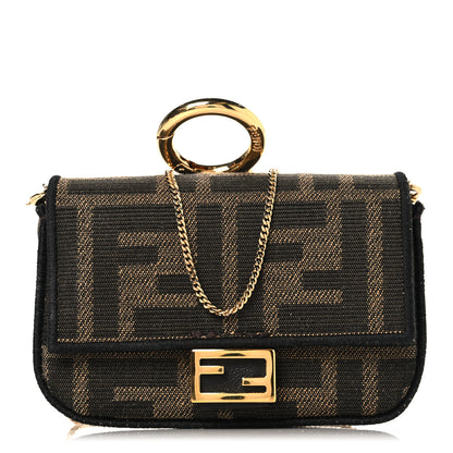 Fendi Fabric Jacquard FF 1974 Nano Baguette Charm Tobacco Moro Black 1 of 7