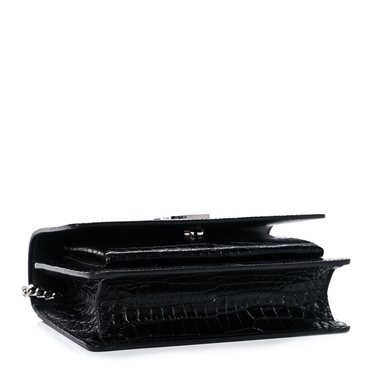 Calfskin Crocodile Embossed Monogram Sunset Chain Wallet Black
