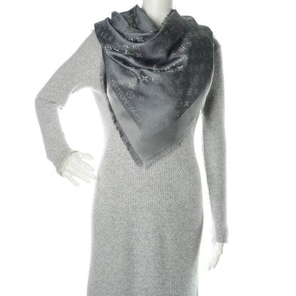 Louis Vuitton Silk Lurex Wool Monogram Shine Shawl Charcoal Grey 3 of 5
