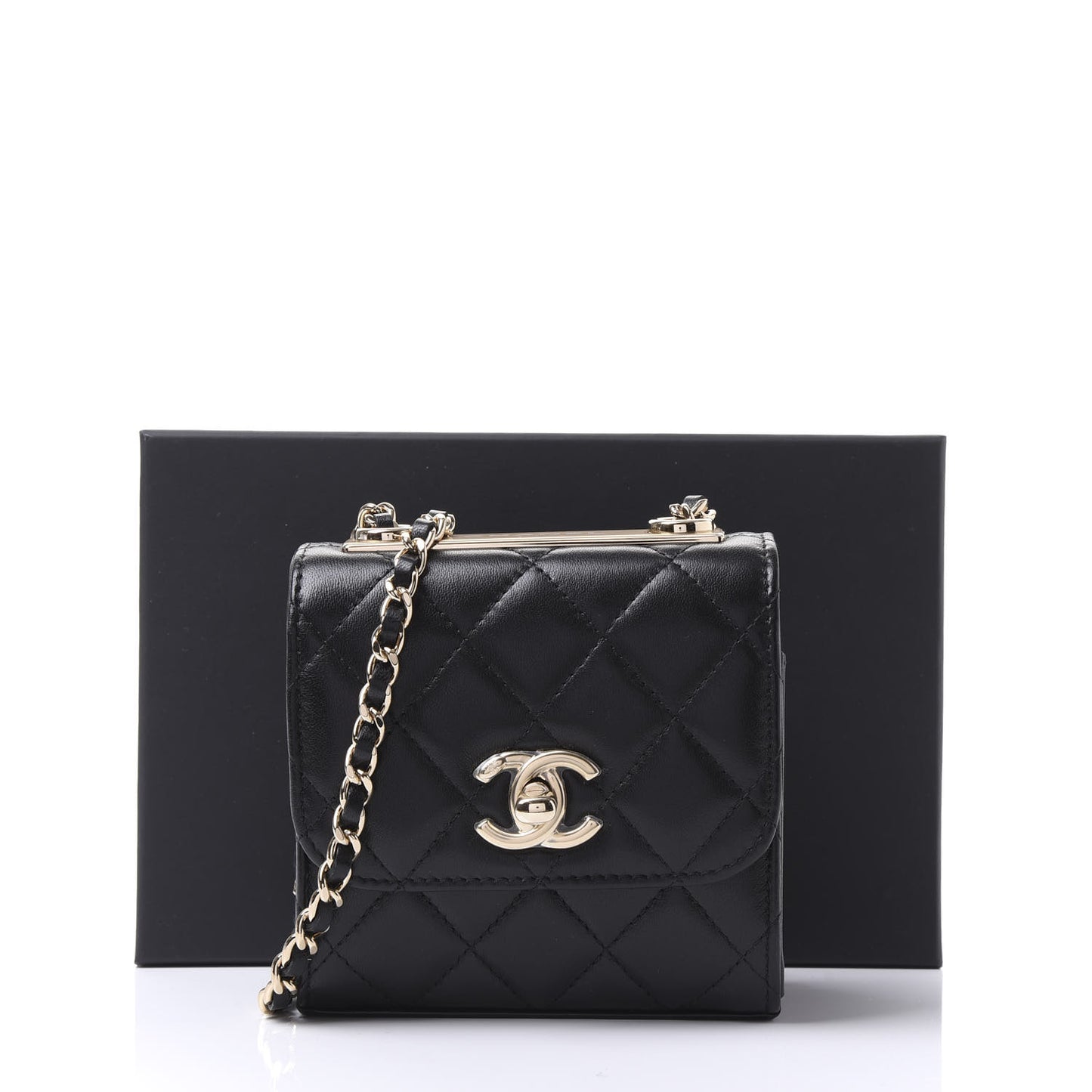 Lambskin Quilted Mini Trendy CC Chain Wallet Black