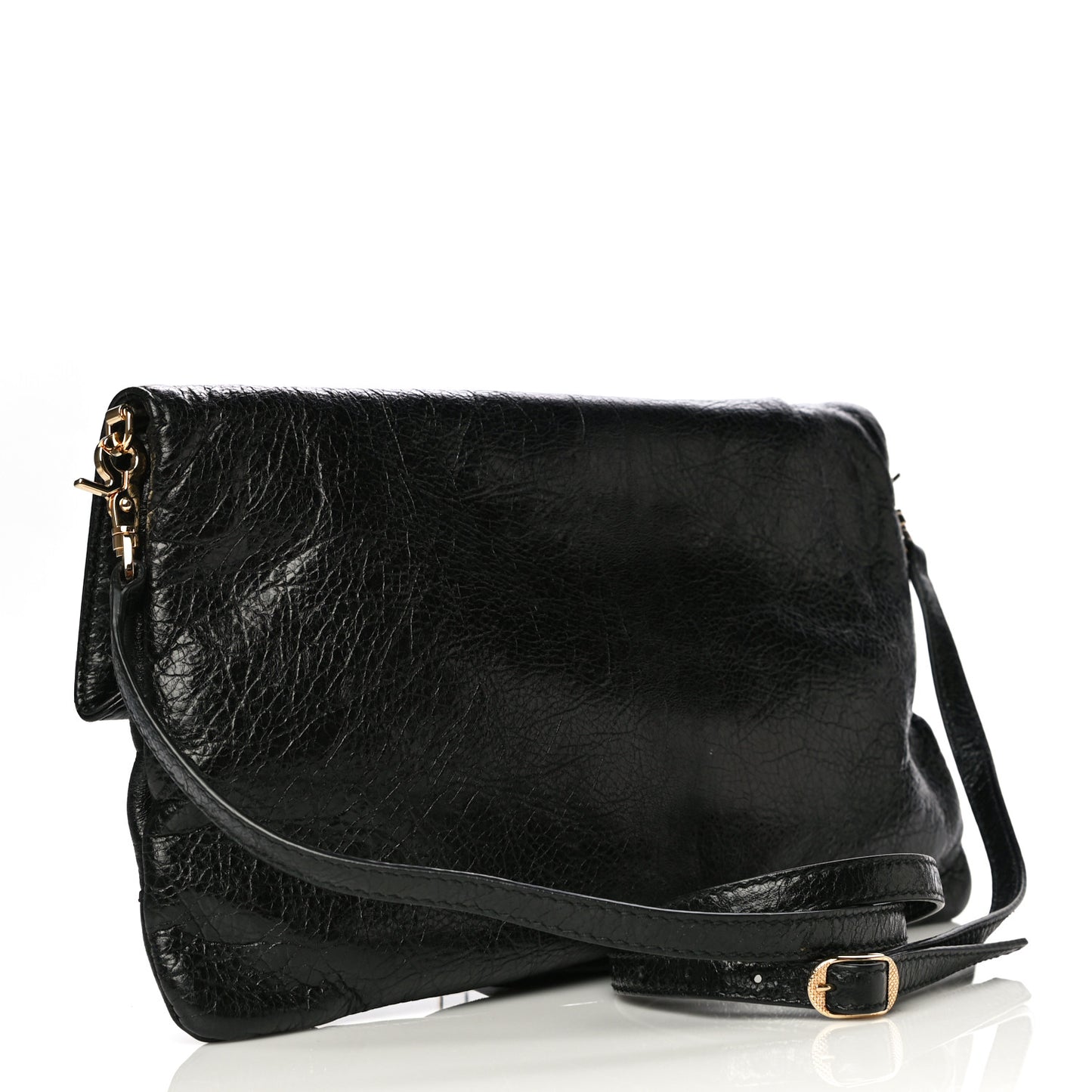 Agneau Giant 12 Gold Hardware Envelope Strap Clutch Black