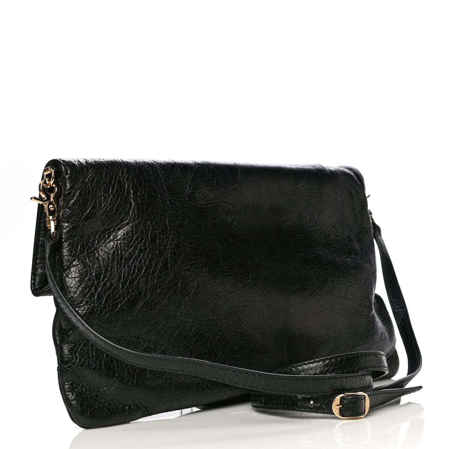 Balenciaga Agneau Giant 12 Gold Hardware Envelope Strap Clutch Black 2 of 9