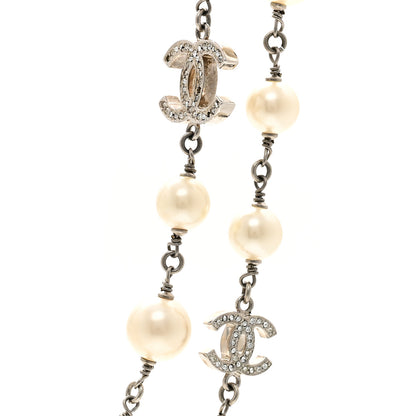 Chanel Crystal Pearl CC Long Necklace Silver 4 of 5