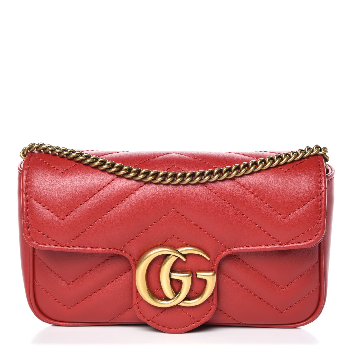 Calfskin Matelasse Super Mini GG Marmont Shoulder Bag Hibiscus Red