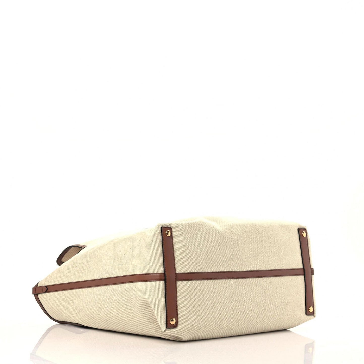 Cotton Canvas Calfskin Large Soft Belted Tote Bag Natural