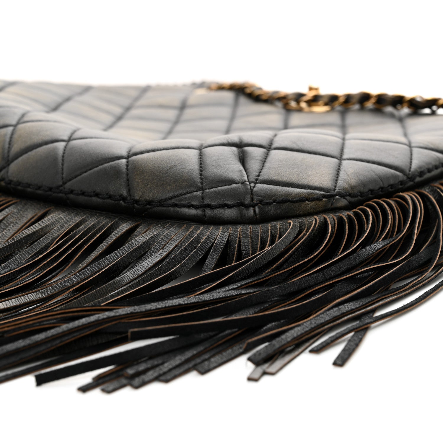 Chanel Calfskin Quilted Into The Fringe Hobo Black Gold 10 of 10
