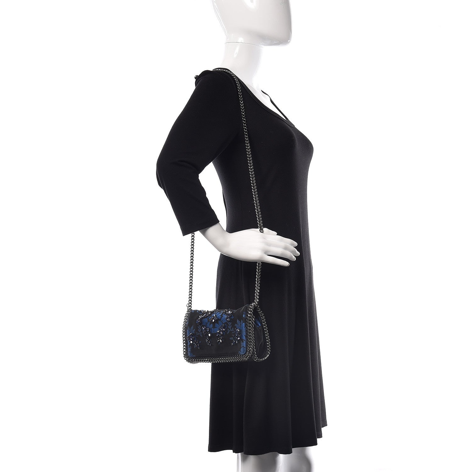 Stella McCartney Jacquard Floral Crystal Falabella Clutch Black 3 of 10