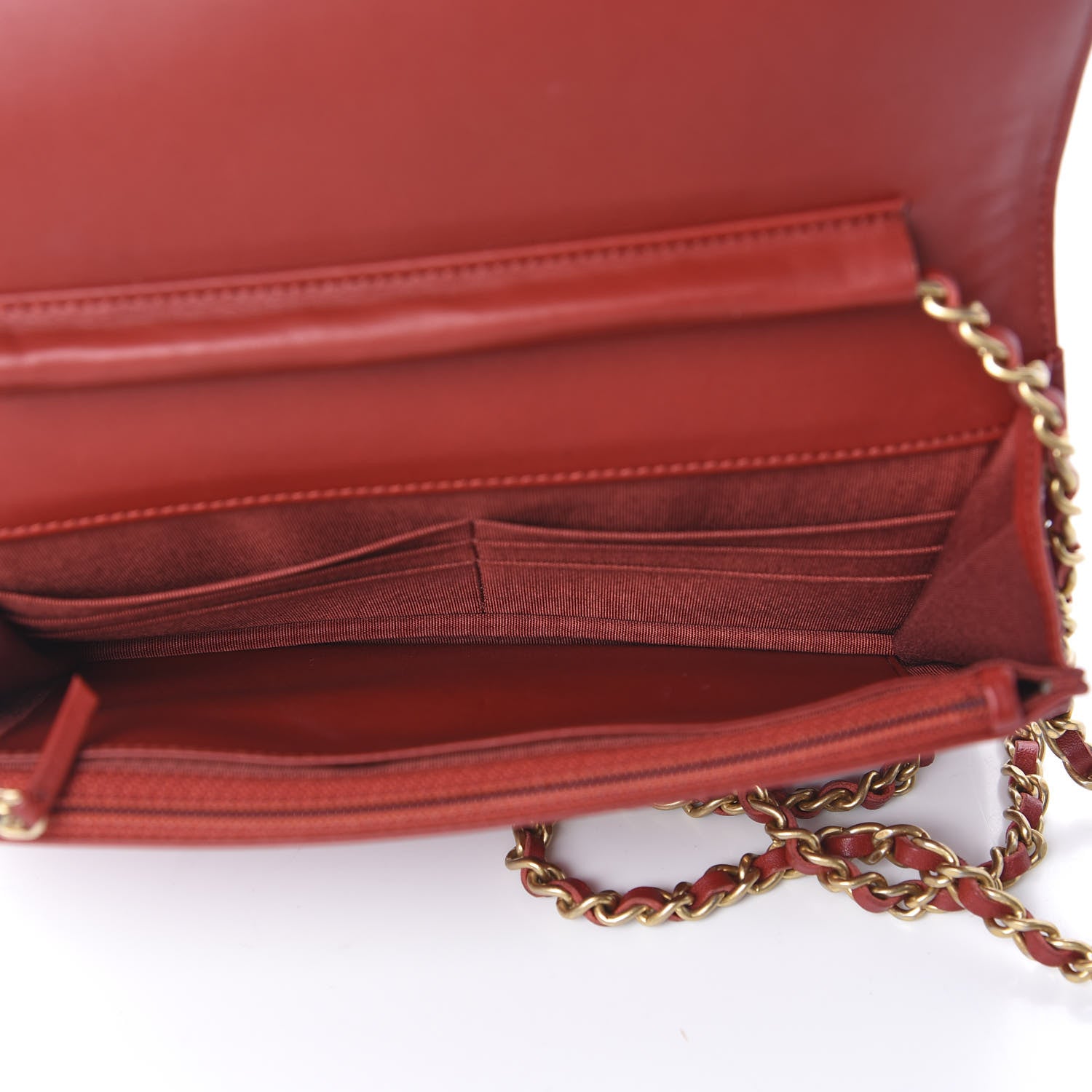 Chanel Calfskin Quilted Chain Around Boy Wallet On Chain WOC Red 4 of 10