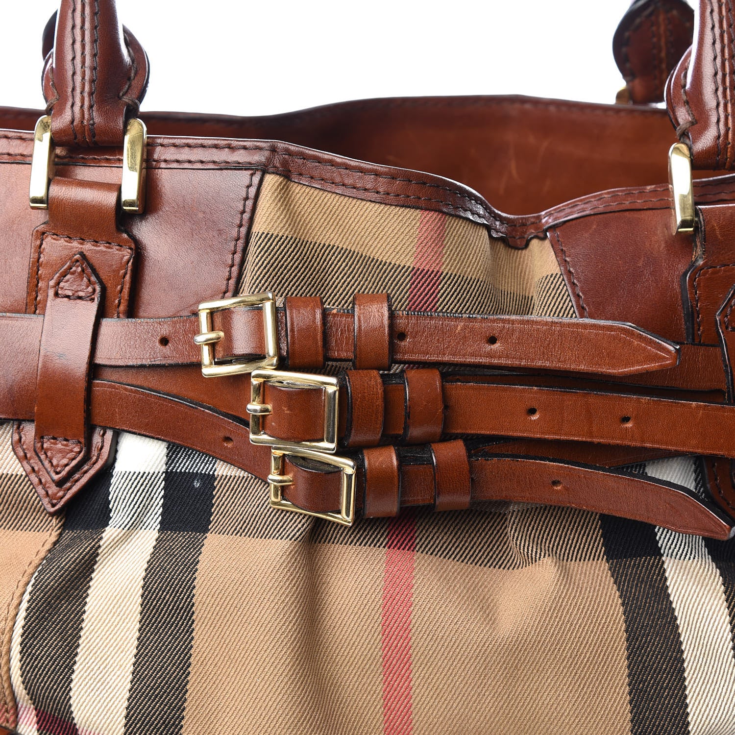 Burberry House Check Bridle Calfskin Medium Lynher Tote Dark Tan 12 of 14