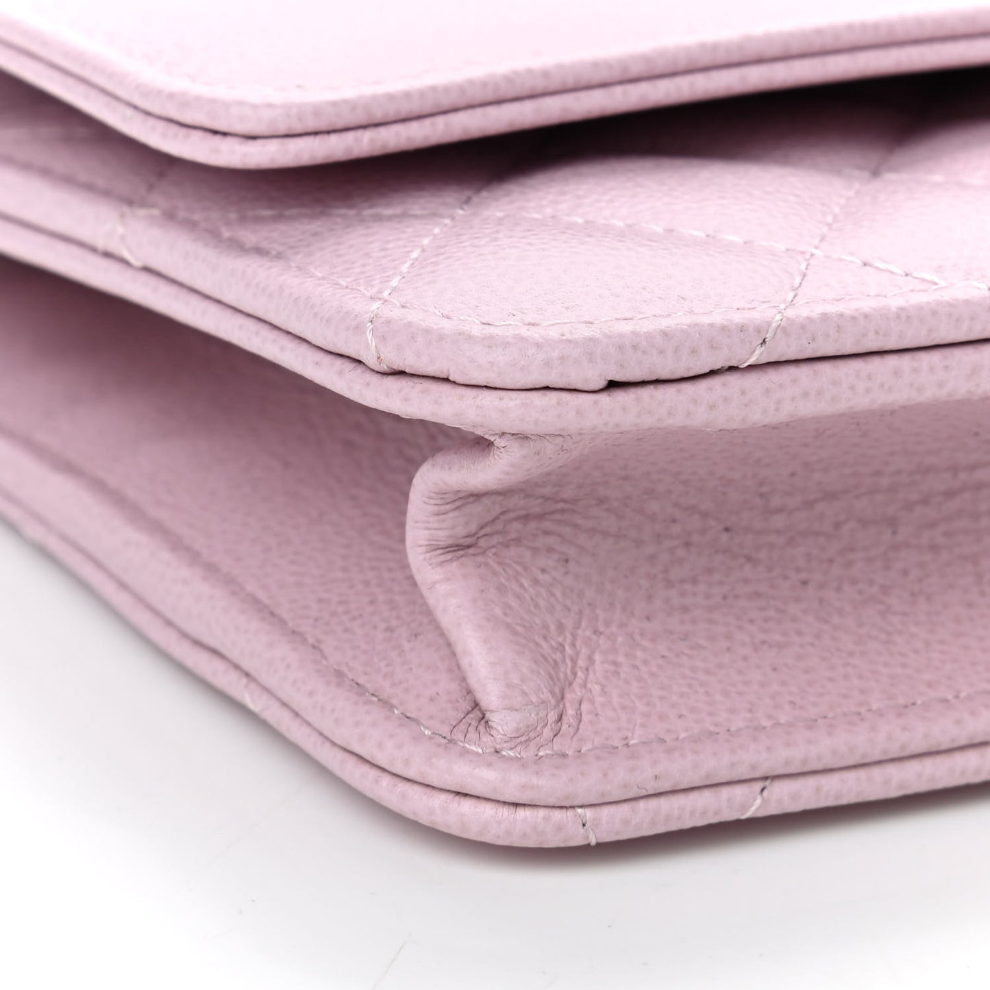 Grained Calfskin Quilted CC Box Wallet On Chain WOC Light Pink