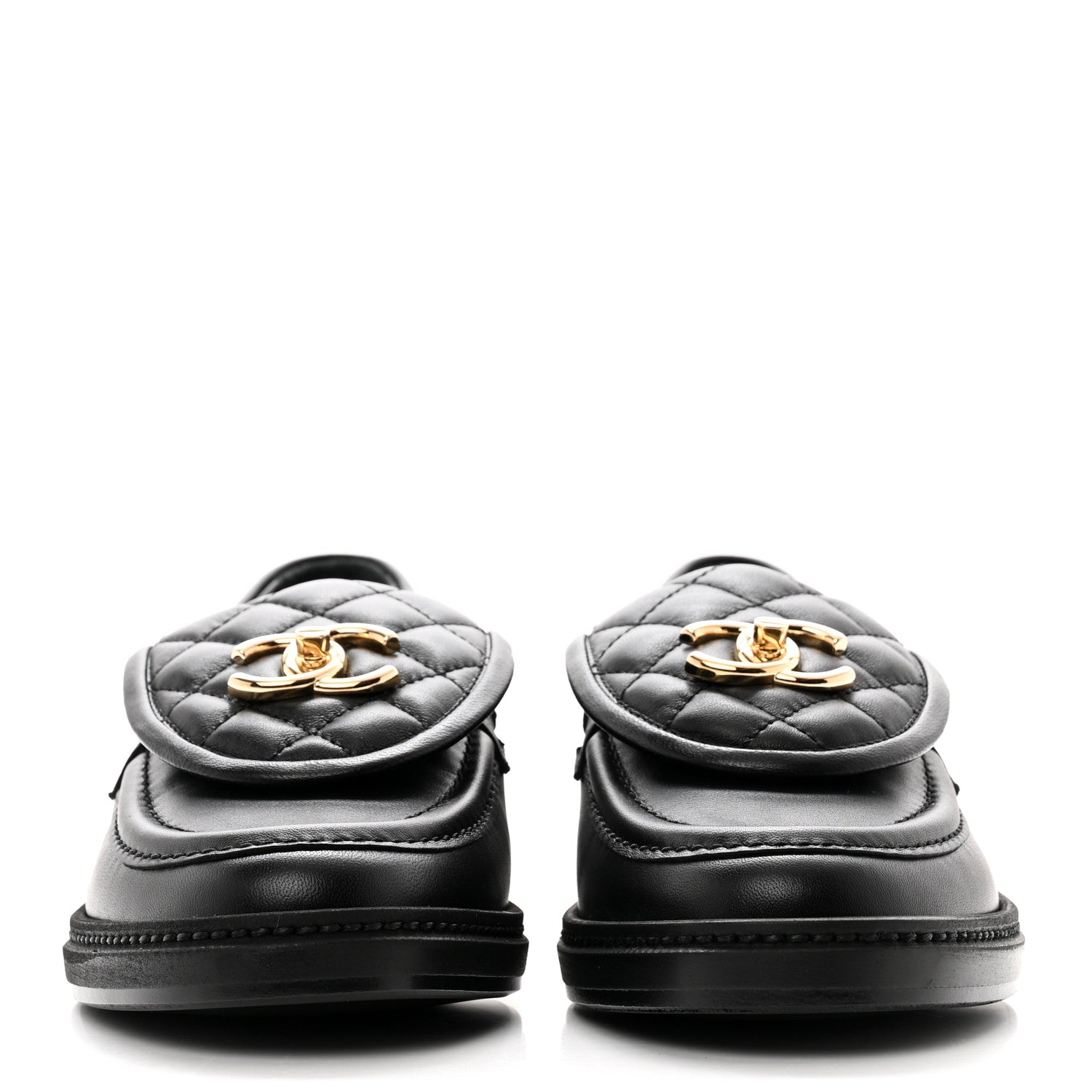 Chanel Lambskin Quilted CC Turnlock Loafers 37.5 Black 2 of 9