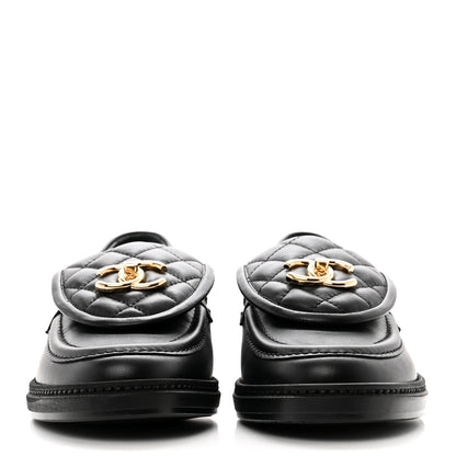 Chanel Lambskin Quilted CC Turnlock Loafers 37.5 Black 2 of 9
