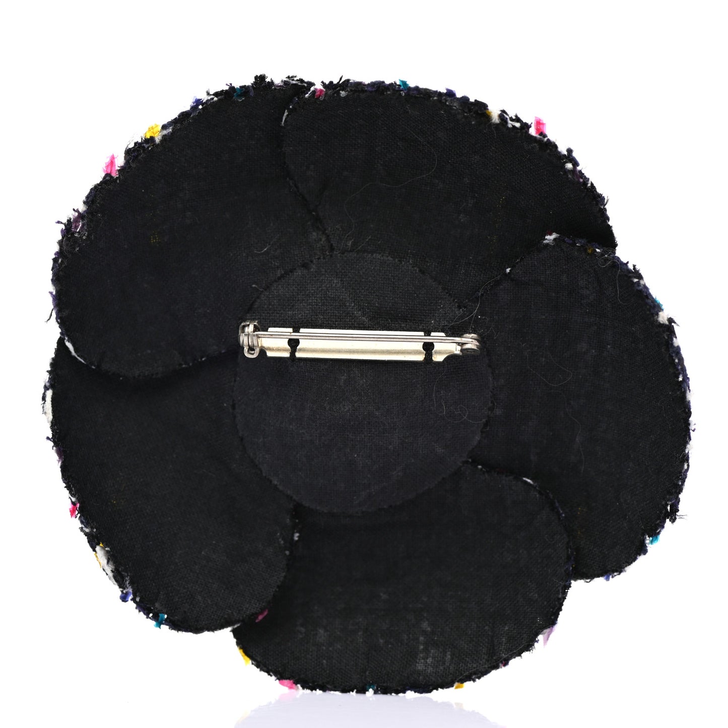Tweed Camellia Pin Brooch Navy Multicolor