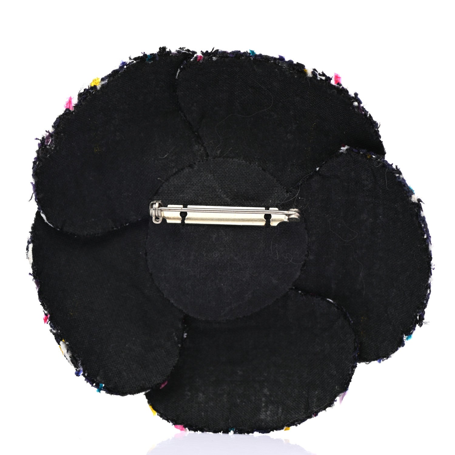 Chanel Tweed Camellia Pin Brooch Navy Multicolor 3 of 4