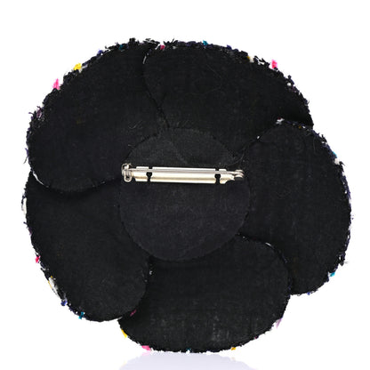 Chanel Tweed Camellia Pin Brooch Navy Multicolor 3 of 4