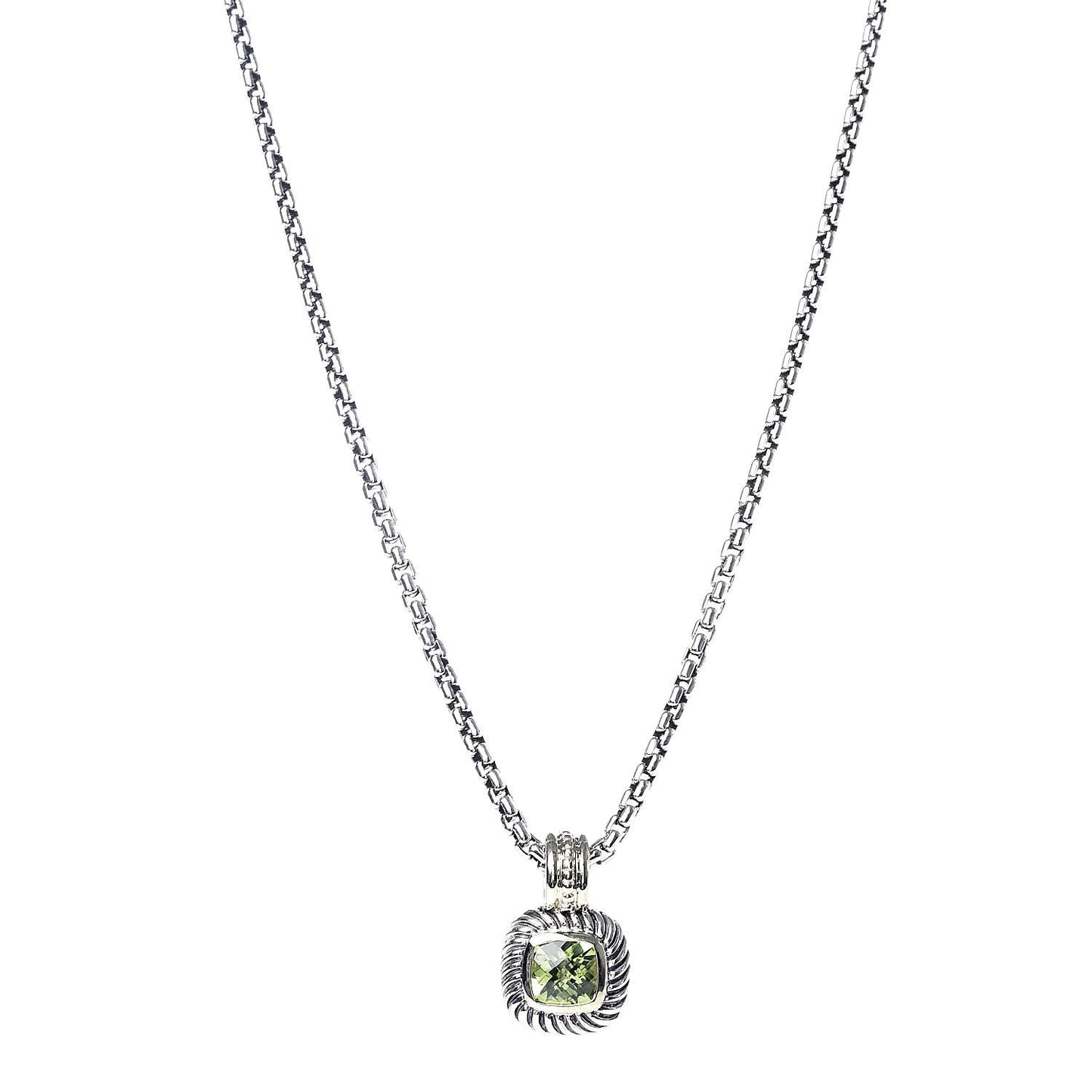 Sterling Silver 14K Yellow Gold 7mm Peridot Albion Enhancer Pendant Necklace