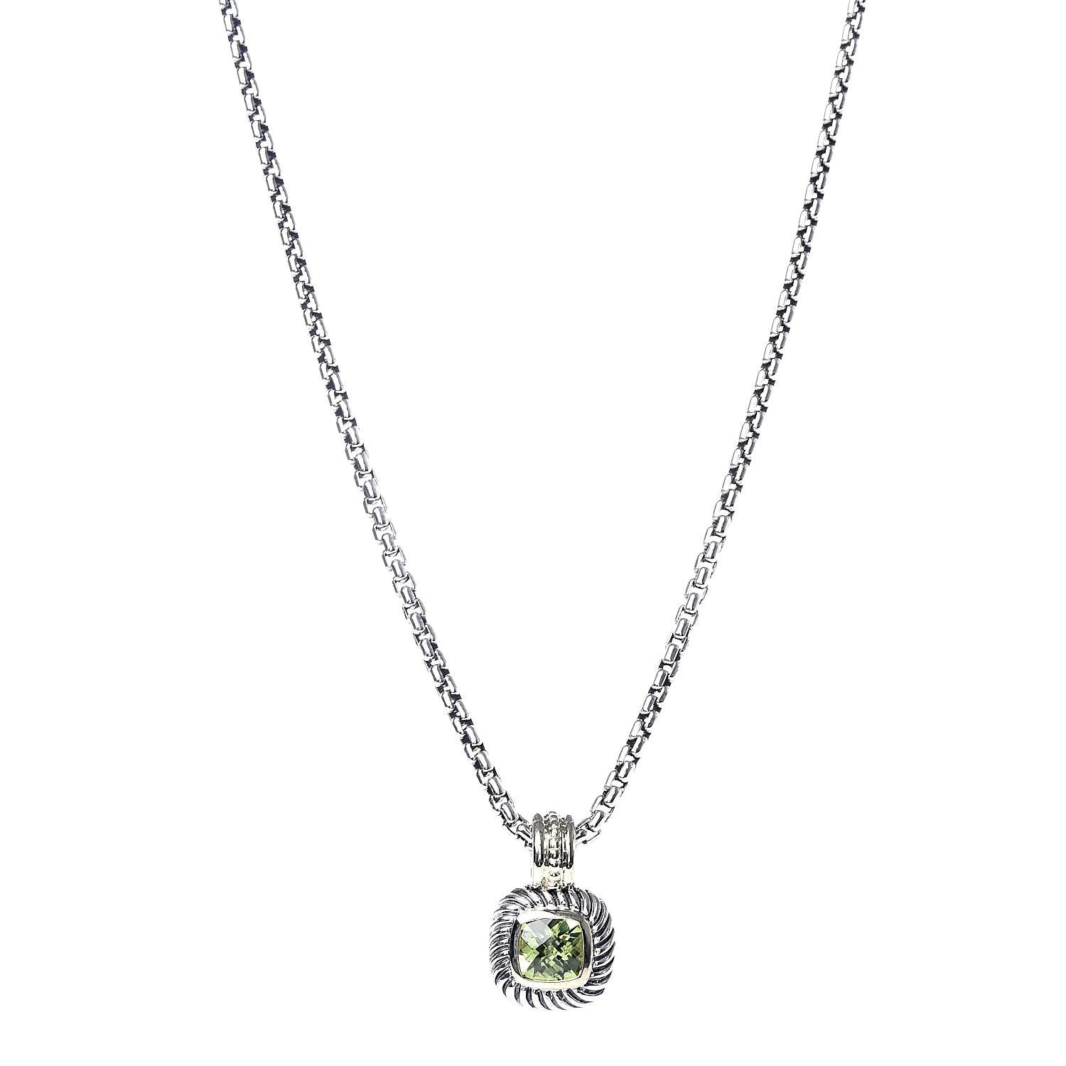 David Yurman Sterling Silver 14K Yellow Gold 7mm Peridot Albion Enhancer Pendant Necklace 1 of 6