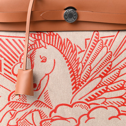 Hermes Vache Hunter Toile Pegase Pop Herbag Zip Retourne 31 PM Capucine Ecru 9 of 10