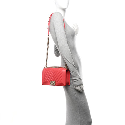 Chanel Lambskin Chevron Quilted Medium Boy Flap Coral 2 of 12