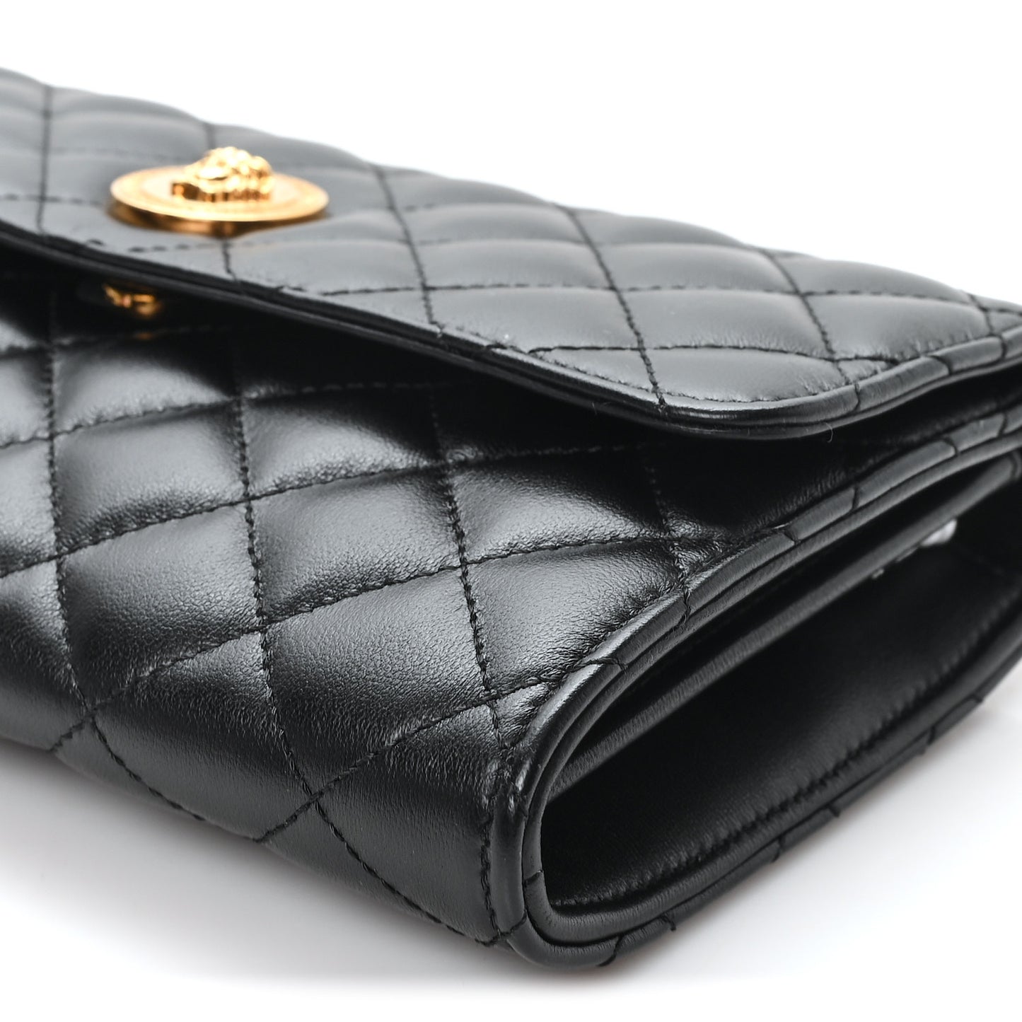 Lambskin Quilted Medusa Wallet On Chain Crossbody Black