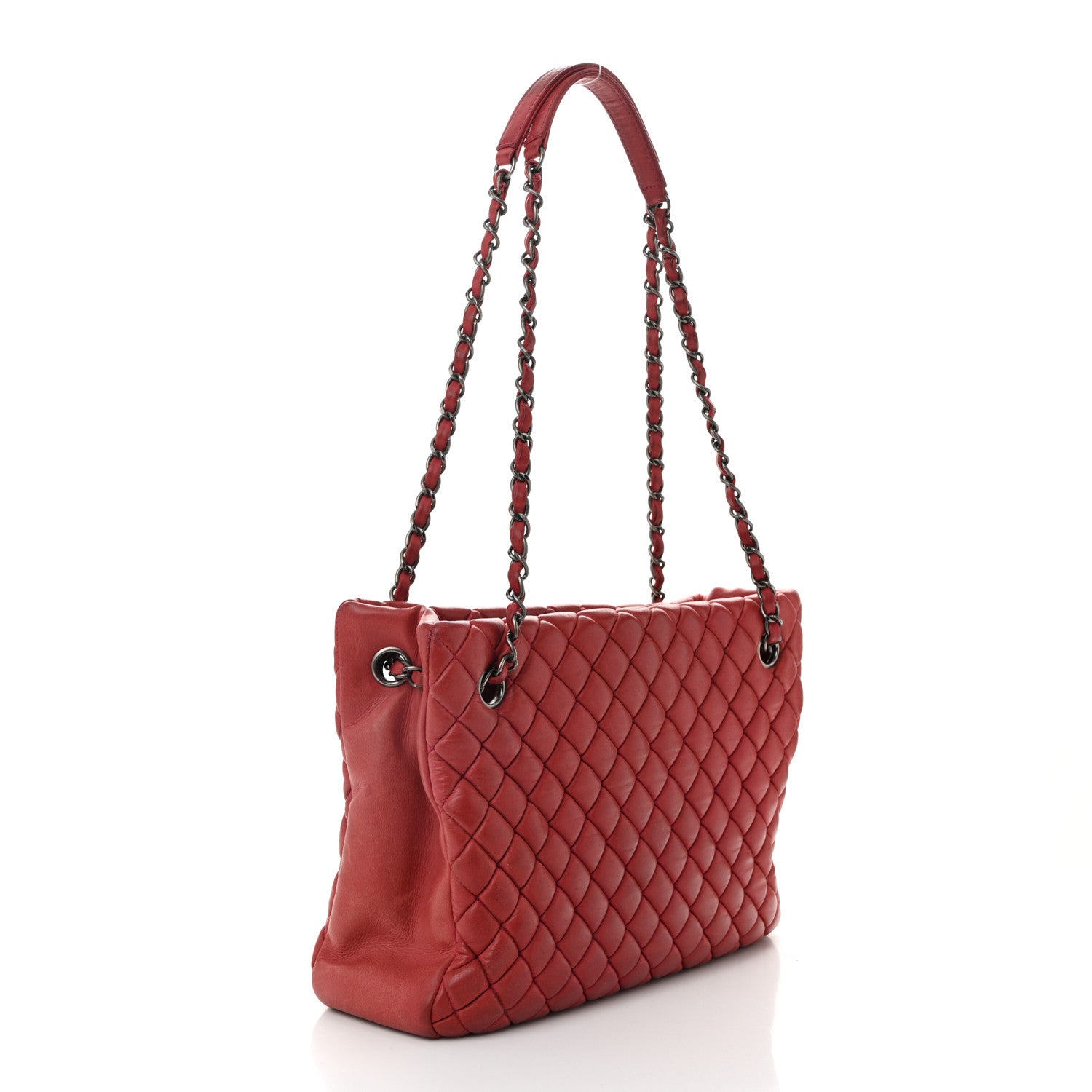 Chanel Iridescent Calfskin Small New Bubble Quilt Tote Red 3 of 10