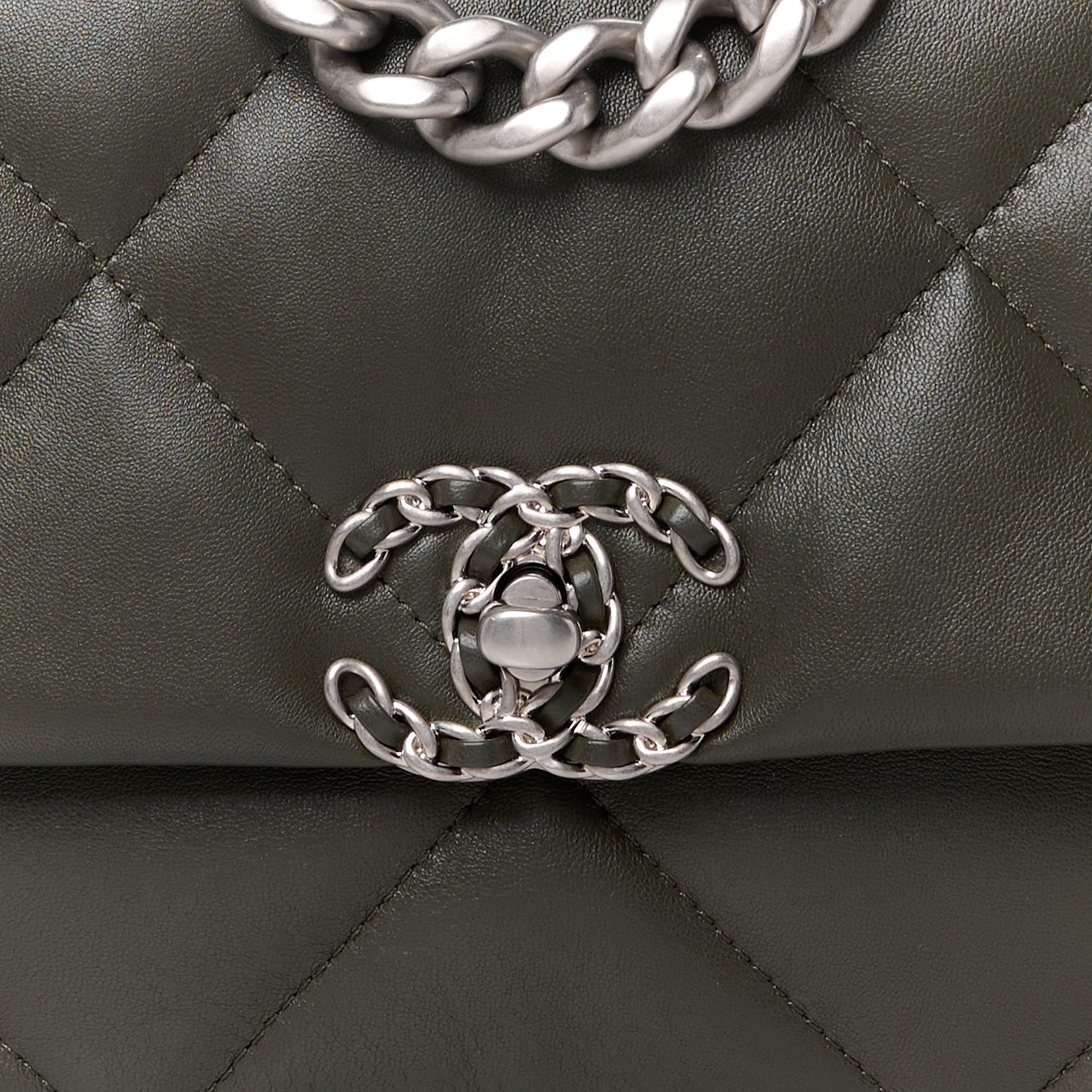 Lambskin Quilted Medium Chanel 19 Flap Khaki