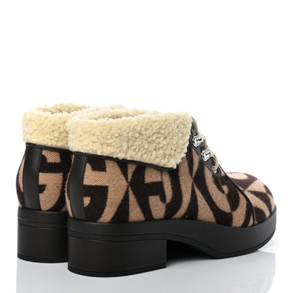 Gucci Wool Faux Shearling G Rhombus Womens Victor Ankle Boots 39 Beige Cocoa 4 of 8