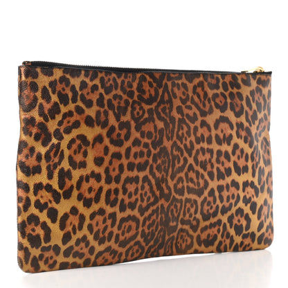 Saint Laurent Metallic Calfskin Leopard Printed Letters Monogram Zip Clutch 3 of 11