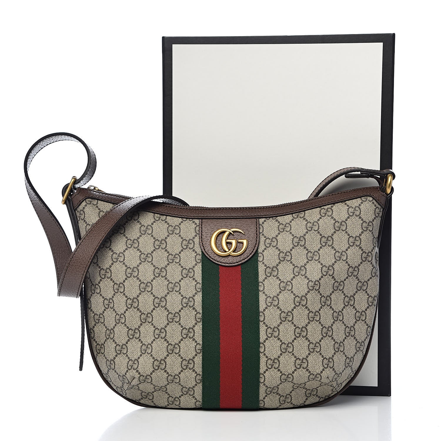 Gucci GG Supreme Monogram Web Small Ophidia Half Moon Hobo Brown 11 of 11